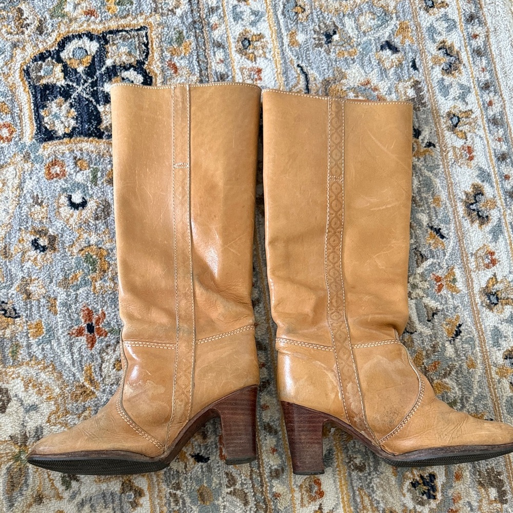 Banana Tan Leather Knee-High Boots